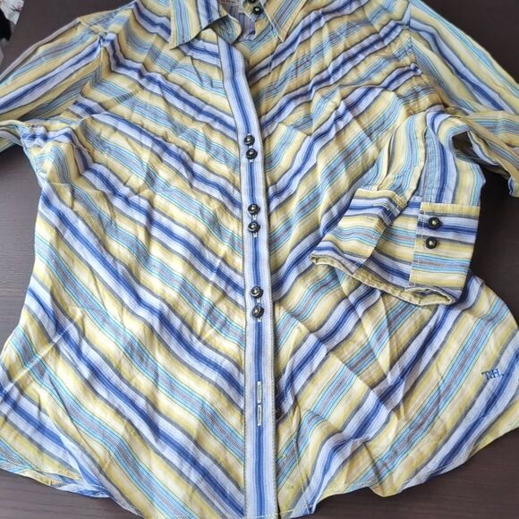 Tommy Hilfiger Nwot Vibrant Diagonally Striped Fitted Button-Up Shirt Size S - Picture 9 of 12